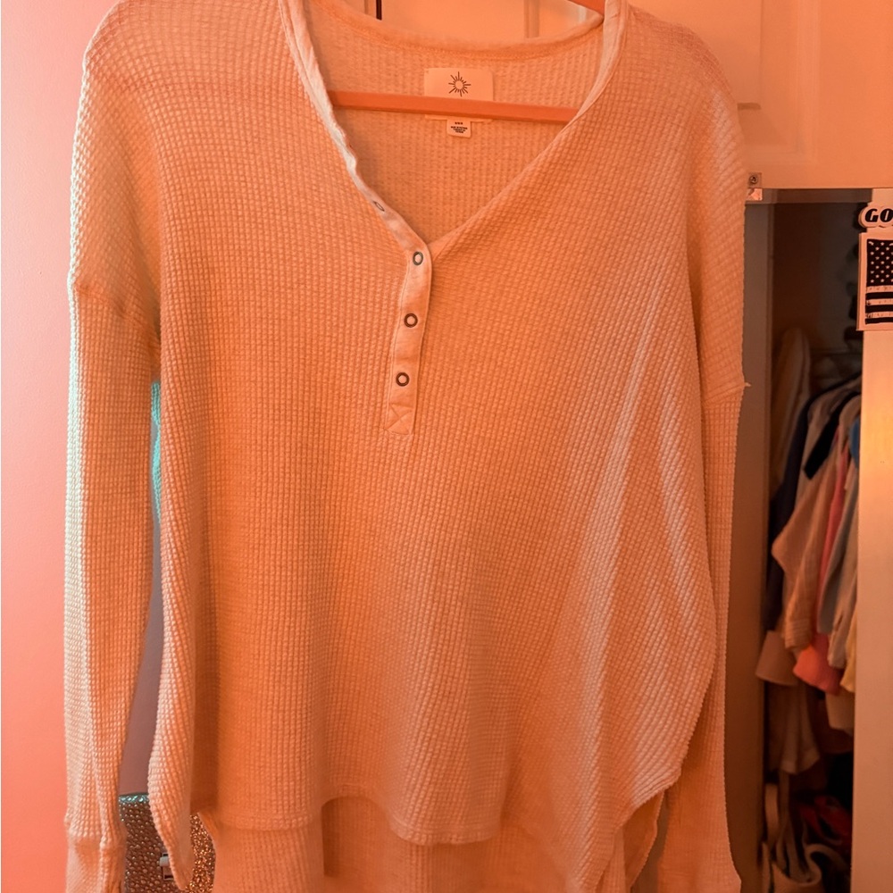 Aerie Cream Waffle Knit Top